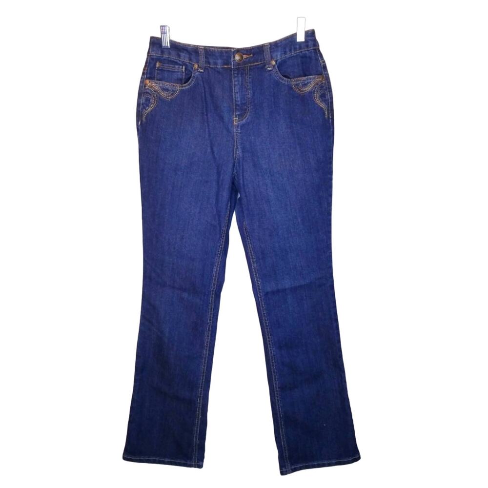 Christopher & Banks Embroidered Pockets Curvy High Rise Straight Leg Jeans Sz 6